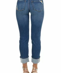 KanCan Mid Wash Denim Blue Distressed Animal Print Straight Jeans Bottoms