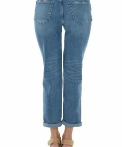 Vervet Mid Wash High Rise Boyfriend Cuffed Hem Jeans