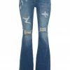 Special A Bottoms Mid Wash High Rise Flare Leg Torn Denim Jeans