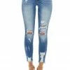 KanCan Mid Wash High Rise Shark Bite Hem Denim Jeans Bottoms