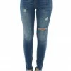 Special A Mid Wash High Rise Shark Bite Hem Skinny Jeans Bottoms