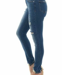 Special A Mid Wash High Rise Shark Bite Hem Skinny Jeans Bottoms