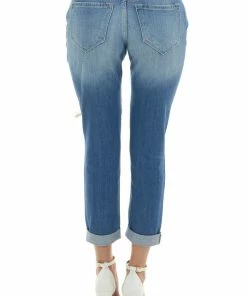 KanCan Mid Wash Mid Rise Heavy Torn Boyfriend Jeans