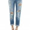 KanCan Mid Wash Mid Rise Heavy Torn Boyfriend Jeans