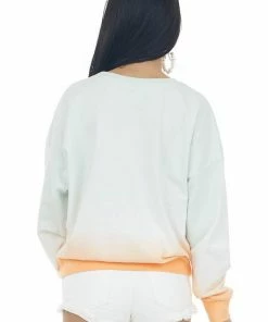 Flying Tomato Mint And Orange Ombre Ribbed Trim Sweatshirt