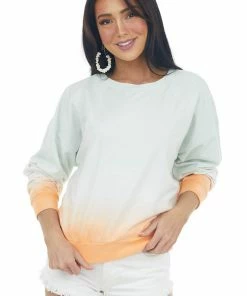 Flying Tomato Mint And Orange Ombre Ribbed Trim Sweatshirt