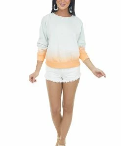 Flying Tomato Mint And Orange Ombre Ribbed Trim Sweatshirt