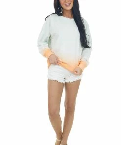 Flying Tomato Mint And Orange Ombre Ribbed Trim Sweatshirt