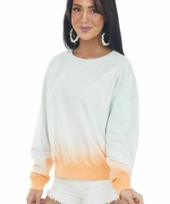 Flying Tomato Mint And Orange Ombre Ribbed Trim Sweatshirt