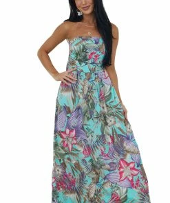 HEIMISH Dresses Mint Floral Print Strapless Maxi Dress 10 HEIMISH Dresses Mint Floral Print Strapless Maxi Dress