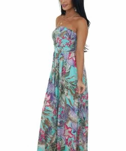 HEIMISH Dresses Mint Floral Print Strapless Maxi Dress 11 HEIMISH Dresses Mint Floral Print Strapless Maxi Dress