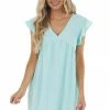 143 Story Mint Flutter Sleeve Babydoll Short Dress