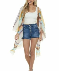 Umgee Mint Multicolor Striped Open Front Kimono