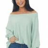 Veveret Mint Oversized Boat Neck Top With Long Dolman Sleeves
