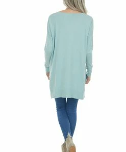 ZENANA Tops Mint Oversized High Low Hem Knit Tunic Top