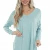 ZENANA Tops Mint Oversized High Low Hem Knit Tunic Top