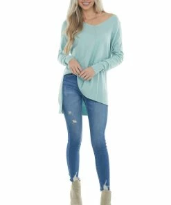 ZENANA Tops Mint Oversized High Low Hem Knit Tunic Top