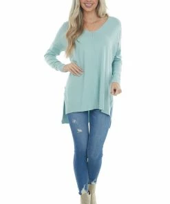 ZENANA Tops Mint Oversized High Low Hem Knit Tunic Top