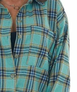Fantastic Fawn Tops Mint Plaid Collared Chest Pocket Flannel 22 Fantastic Fawn Tops Mint Plaid Collared Chest Pocket Flannel