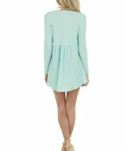Ces Femme Mint Waffle Knit Babydoll Long Sleeve Tunic Top With Buttons Tops 23 Ces Femme Mint Waffle Knit Babydoll Long Sleeve Tunic Top With Buttons Tops
