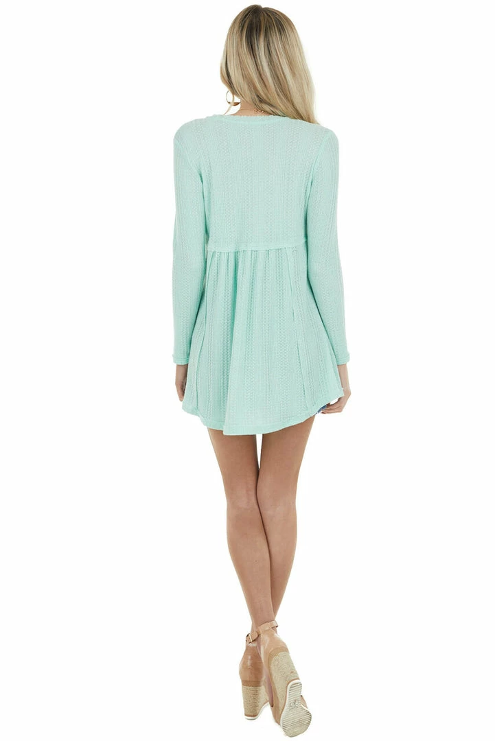 Ces Femme Mint Waffle Knit Babydoll Long Sleeve Tunic Top With Buttons Tops 8 Ces Femme Mint Waffle Knit Babydoll Long Sleeve Tunic Top With Buttons Tops