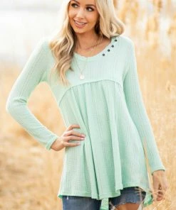 Ces Femme Mint Waffle Knit Babydoll Long Sleeve Tunic Top With Buttons Tops 25 Ces Femme Mint Waffle Knit Babydoll Long Sleeve Tunic Top With Buttons Tops