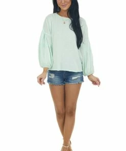 Easel Tops Mint Wide Fit Puff Sleeve Stitch Detail Top 19 Easel Tops Mint Wide Fit Puff Sleeve Stitch Detail Top
