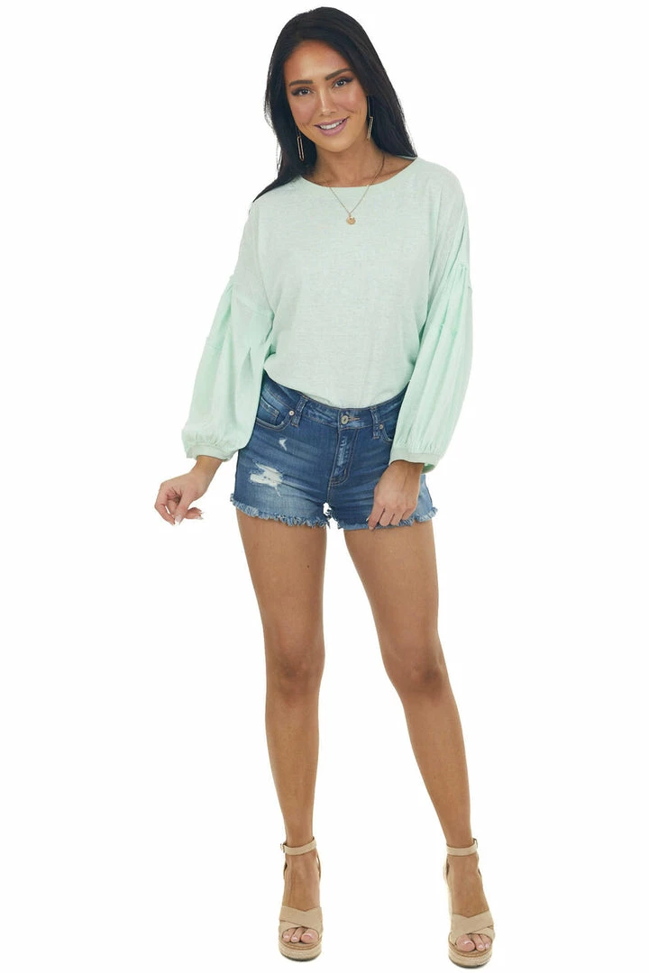 Easel Tops Mint Wide Fit Puff Sleeve Stitch Detail Top 4 Easel Tops Mint Wide Fit Puff Sleeve Stitch Detail Top
