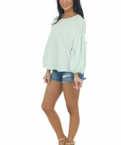Easel Tops Mint Wide Fit Puff Sleeve Stitch Detail Top 20 Easel Tops Mint Wide Fit Puff Sleeve Stitch Detail Top