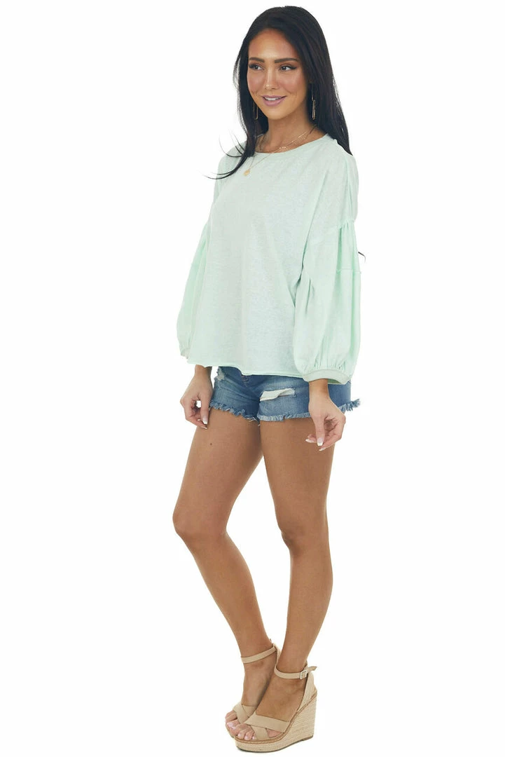 Easel Tops Mint Wide Fit Puff Sleeve Stitch Detail Top 8 Easel Tops Mint Wide Fit Puff Sleeve Stitch Detail Top