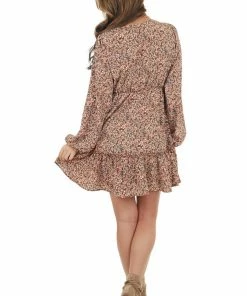 Peach Love Dresses Mocha Floral Print Mini Dress With Cutout Front Tie Detail 24 Peach Love Dresses Mocha Floral Print Mini Dress With Cutout Front Tie Detail