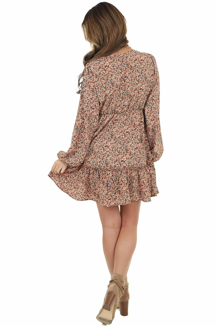 Peach Love Dresses Mocha Floral Print Mini Dress With Cutout Front Tie Detail 9 Peach Love Dresses Mocha Floral Print Mini Dress With Cutout Front Tie Detail