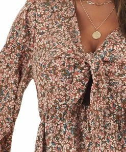 Peach Love Dresses Mocha Floral Print Mini Dress With Cutout Front Tie Detail 25 Peach Love Dresses Mocha Floral Print Mini Dress With Cutout Front Tie Detail
