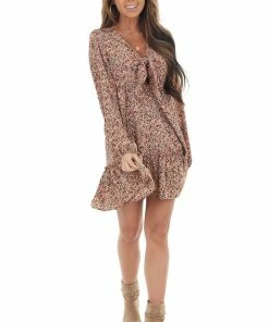 Peach Love Dresses Mocha Floral Print Mini Dress With Cutout Front Tie Detail 21 Peach Love Dresses Mocha Floral Print Mini Dress With Cutout Front Tie Detail