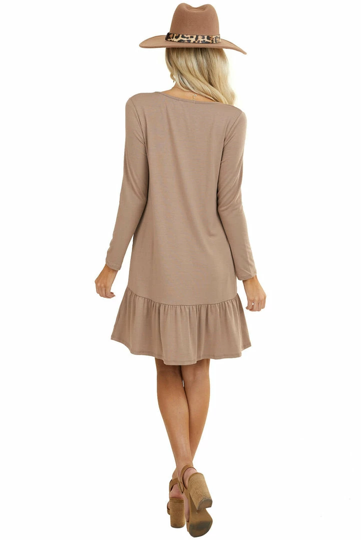 FSL APPAREL Mocha Ruffle Hem Dress With Buttons And Pockets Dresses 9 FSL APPAREL Mocha Ruffle Hem Dress With Buttons And Pockets Dresses