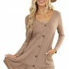 FSL APPAREL Mocha Ruffle Hem Dress With Buttons And Pockets Dresses