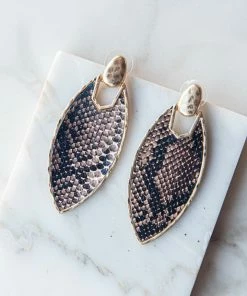 Urbanista Mocha Snake Print Marquise Dangle Earrings Accessories