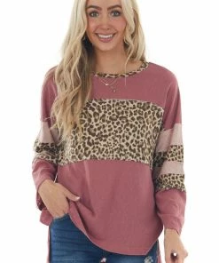 Jodifl Tops Mulberry Leopard Colorblock Long Sleeve Top