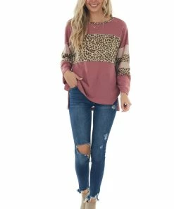 Jodifl Tops Mulberry Leopard Colorblock Long Sleeve Top