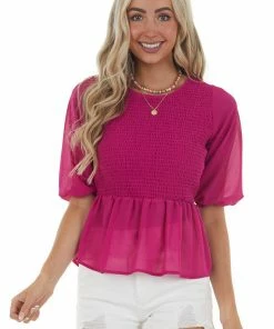 HYFVE Tops Mulberry Smocked Peplum Puff Sleeve Blouse