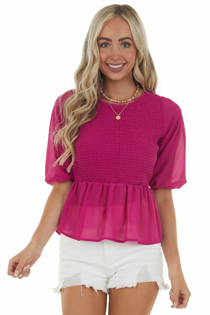 HYFVE Tops Mulberry Smocked Peplum Puff Sleeve Blouse 3 HYFVE Tops Mulberry Smocked Peplum Puff Sleeve Blouse