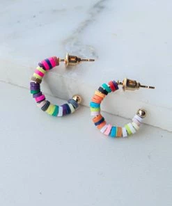 ART BOX Accessories Multicolor Disc Bead Open Hoop Earrings