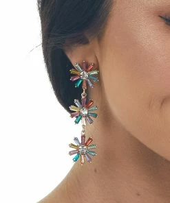 Fame Accessories Multicolor Floral Rhinestone Dangle Earrings