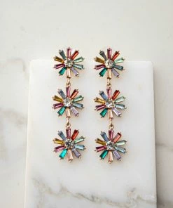 Fame Accessories Multicolor Floral Rhinestone Dangle Earrings