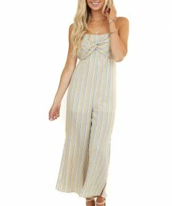Chrysanthemum Dresses Multicolor Patterned Jumpsuit With Front Twist Detail