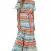 Flying Tomato Multicolor Striped Off Shoulder Tiered Maxi Dress