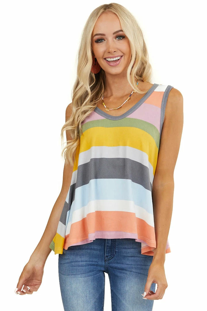 B-Tween Tops Multicolor Striped Sleeveless Super Soft Trapeze Knit Top 3 B-Tween Tops Multicolor Striped Sleeveless Super Soft Trapeze Knit Top