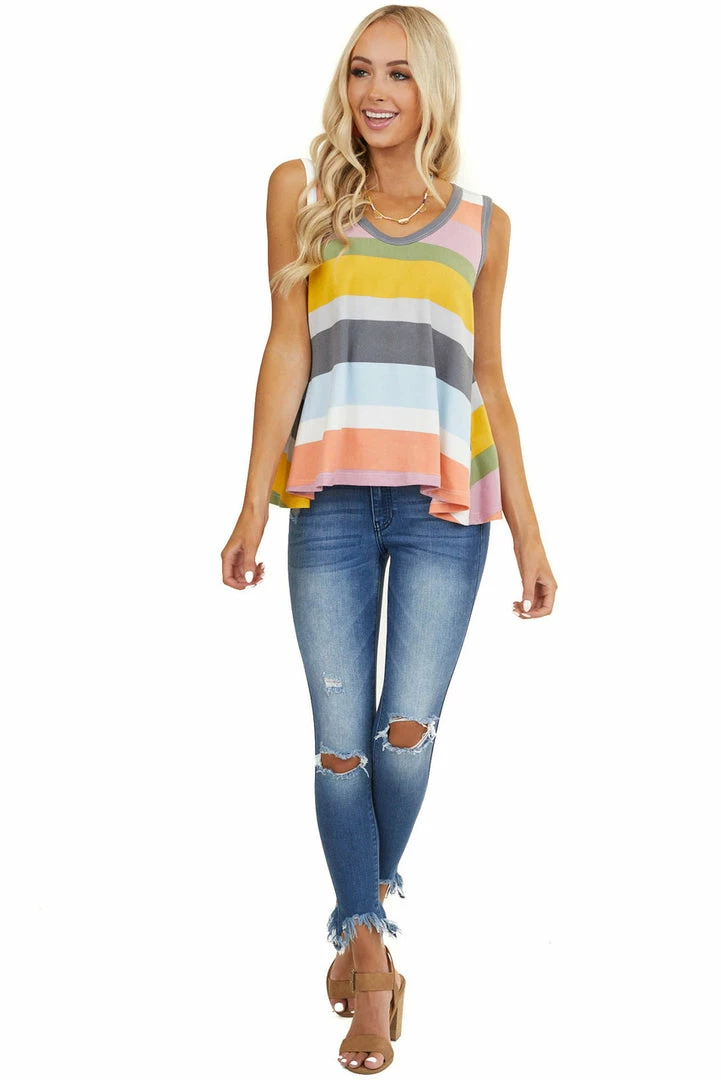 B-Tween Tops Multicolor Striped Sleeveless Super Soft Trapeze Knit Top 5 B-Tween Tops Multicolor Striped Sleeveless Super Soft Trapeze Knit Top