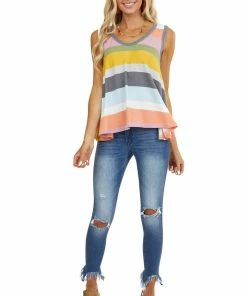 B-Tween Tops Multicolor Striped Sleeveless Super Soft Trapeze Knit Top 21 B-Tween Tops Multicolor Striped Sleeveless Super Soft Trapeze Knit Top