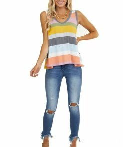 B-Tween Tops Multicolor Striped Sleeveless Super Soft Trapeze Knit Top 22 B-Tween Tops Multicolor Striped Sleeveless Super Soft Trapeze Knit Top